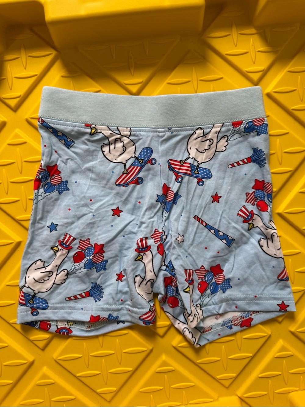 Kids Light Blue Patriotic Duck Print Stretch Shorts Bamboo